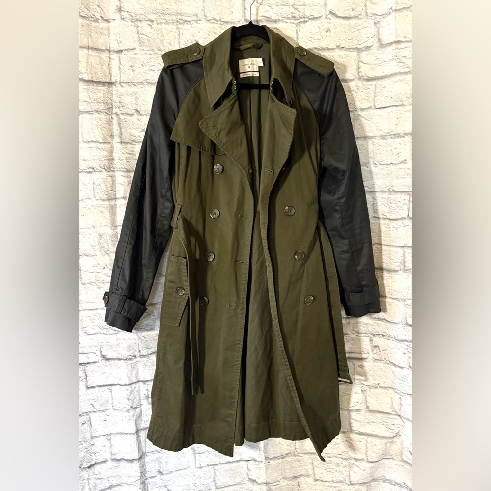 Stylish Mixed Media Olive Green and Black Trench Coat Altazurra for Target